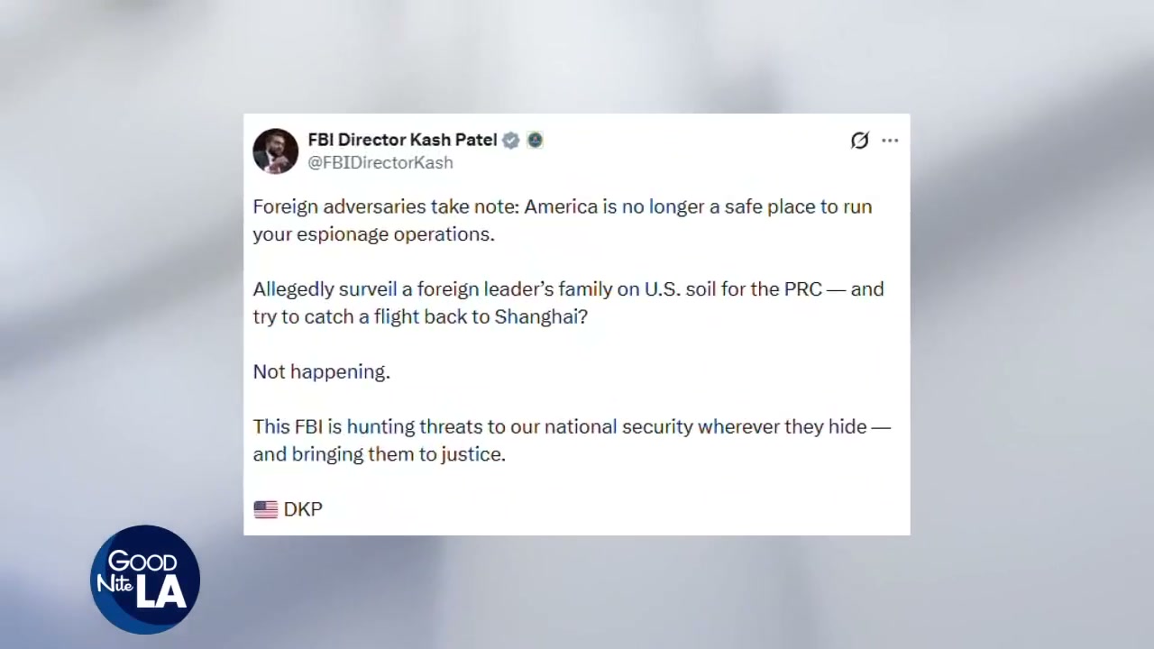 FBI 局长卡什·帕特尔在 X 上就此案表态的截图。图片来源:FBI 局长 X 账号(经 FOX 11 报道画面)
